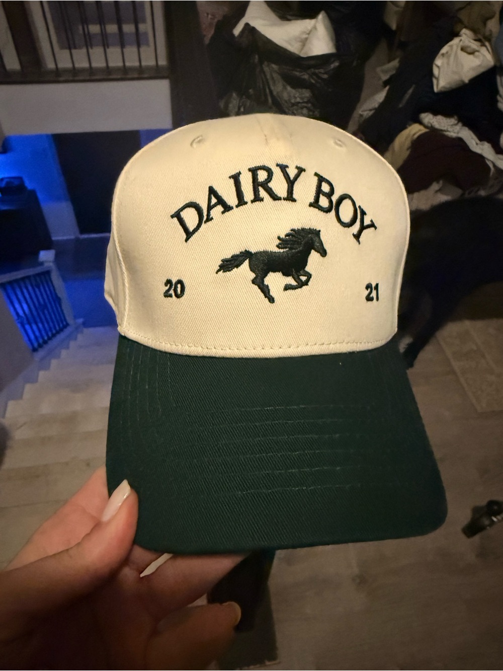 Dairy Boy Two-Tone Baseball Cap - White & Dark Green